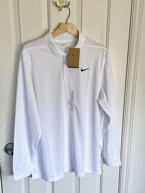 NEW Nike Victory Men's Long Sleeve Dri-Fit Polo Shirt NWT L White Golf DN2344